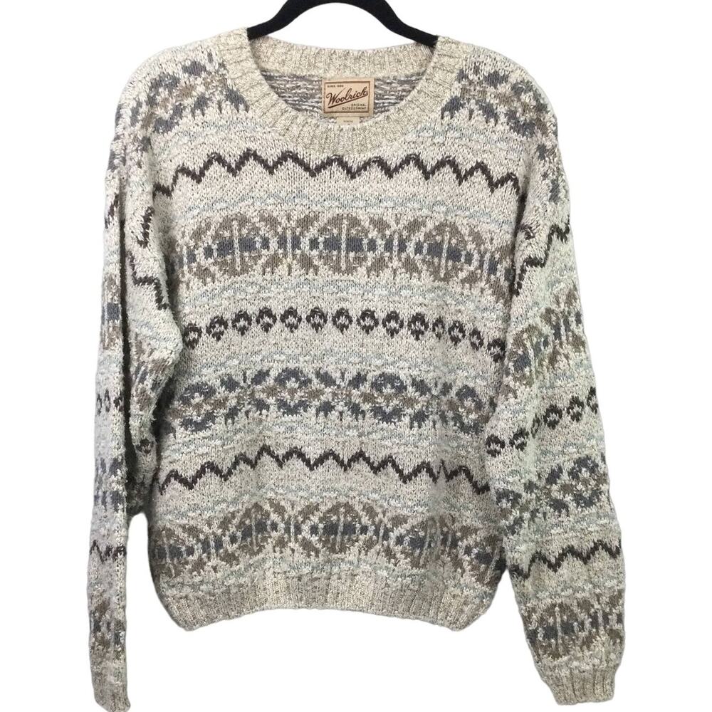 Woolrich Grandpa Core Cabincore New England Prep Crew Neck Chunky Knit Sweater S